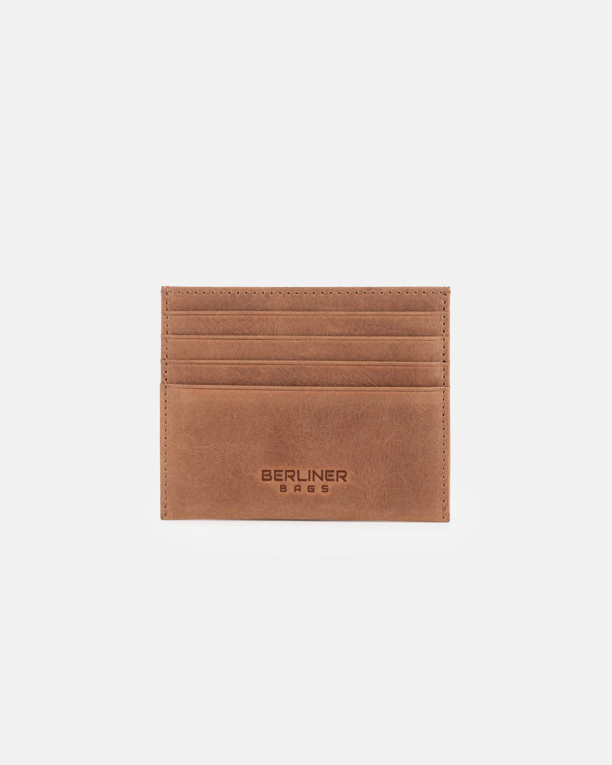 Front view of camel leather card case
