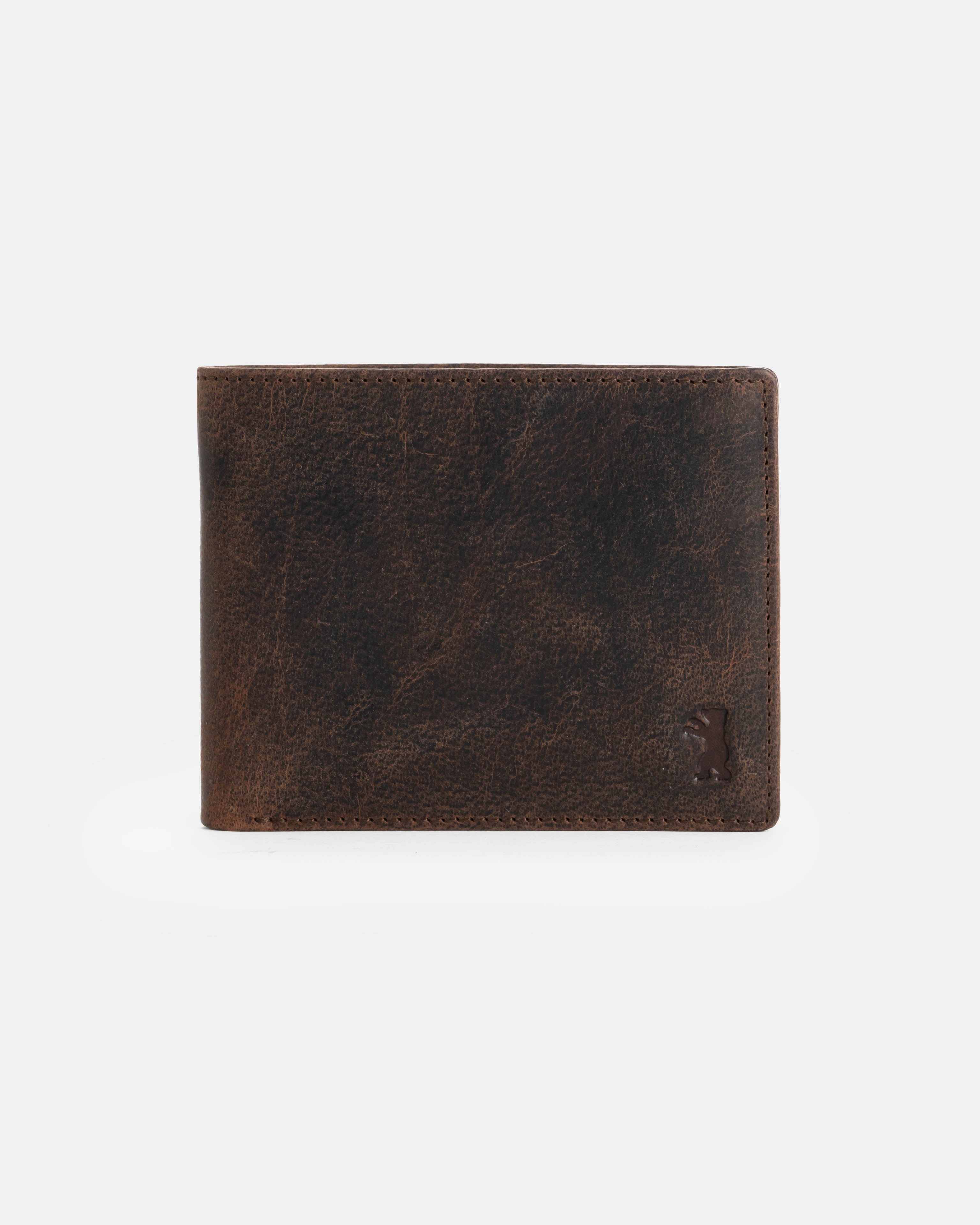 Front view of earth leather wallet with ID flap