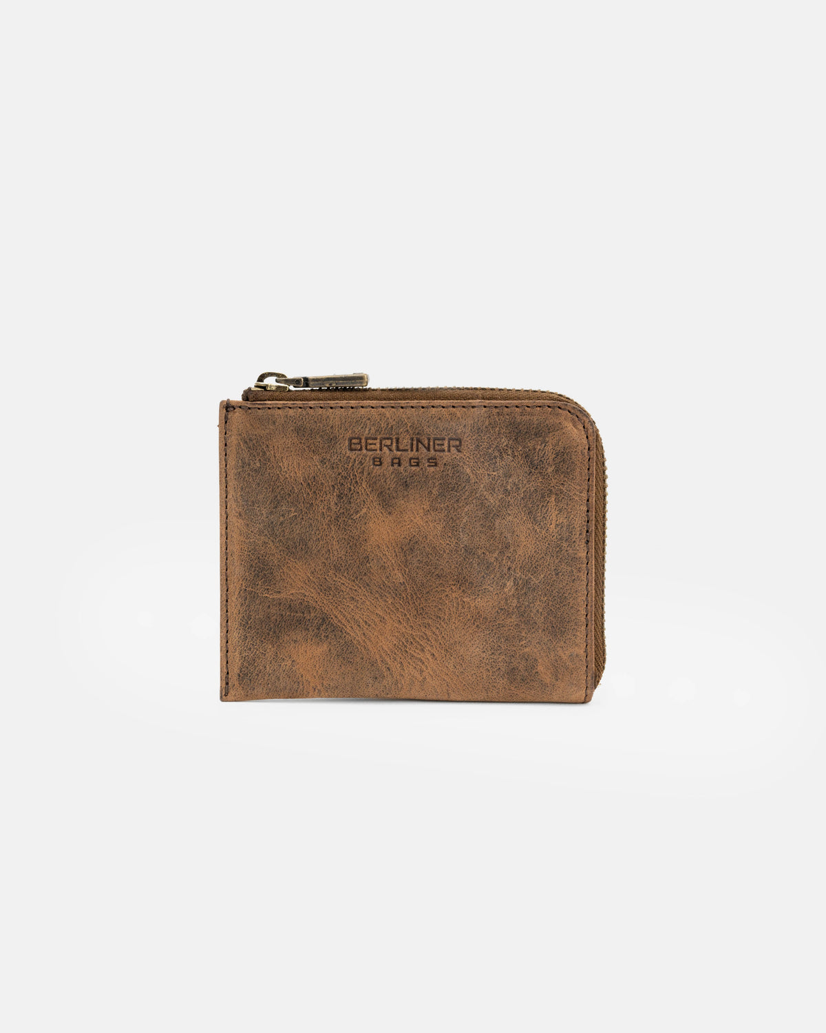 Front view of walnut leather wallet