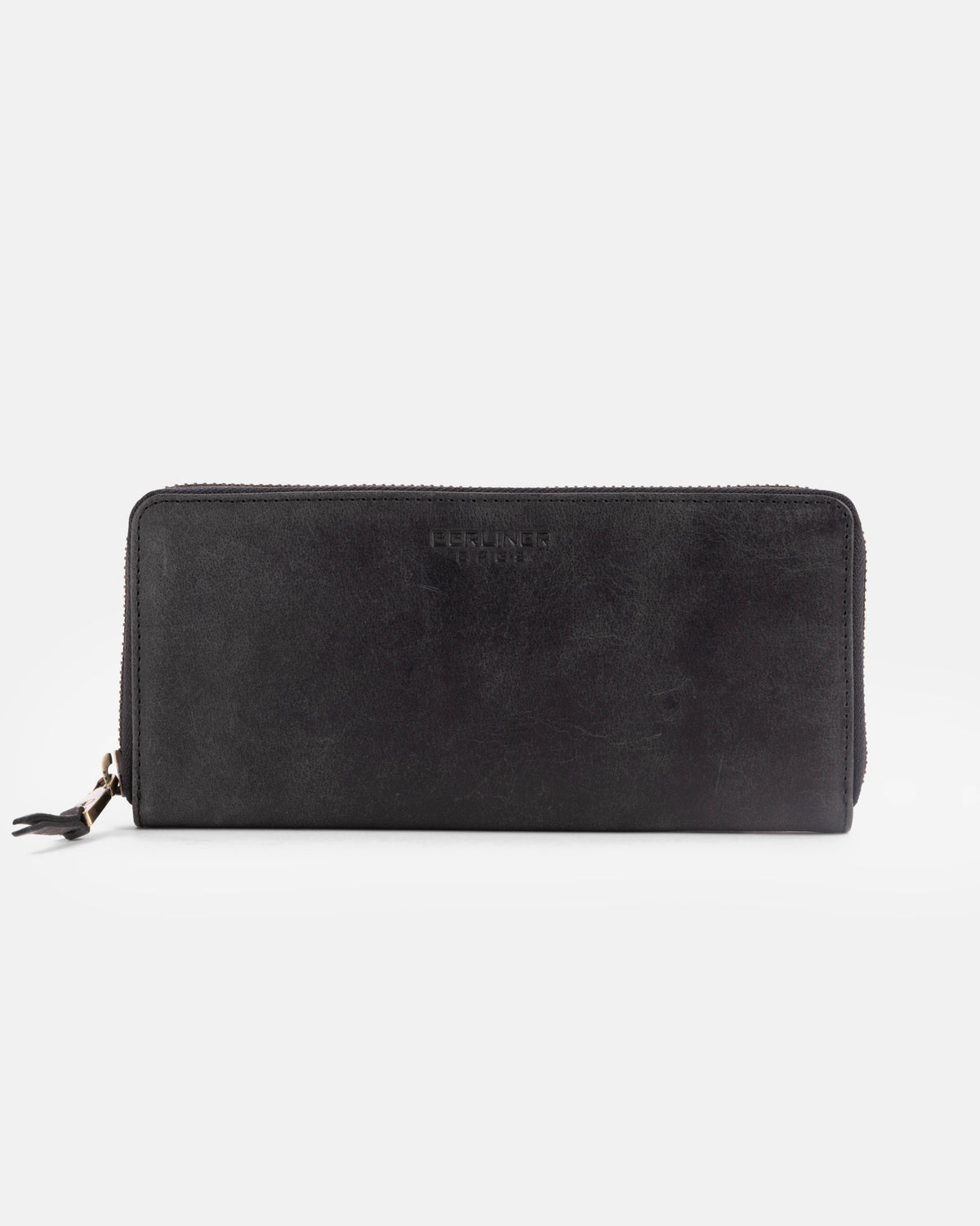 Rear view of dark grey leather wallet