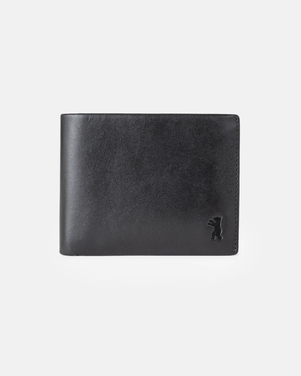 Front view of black leather wallet