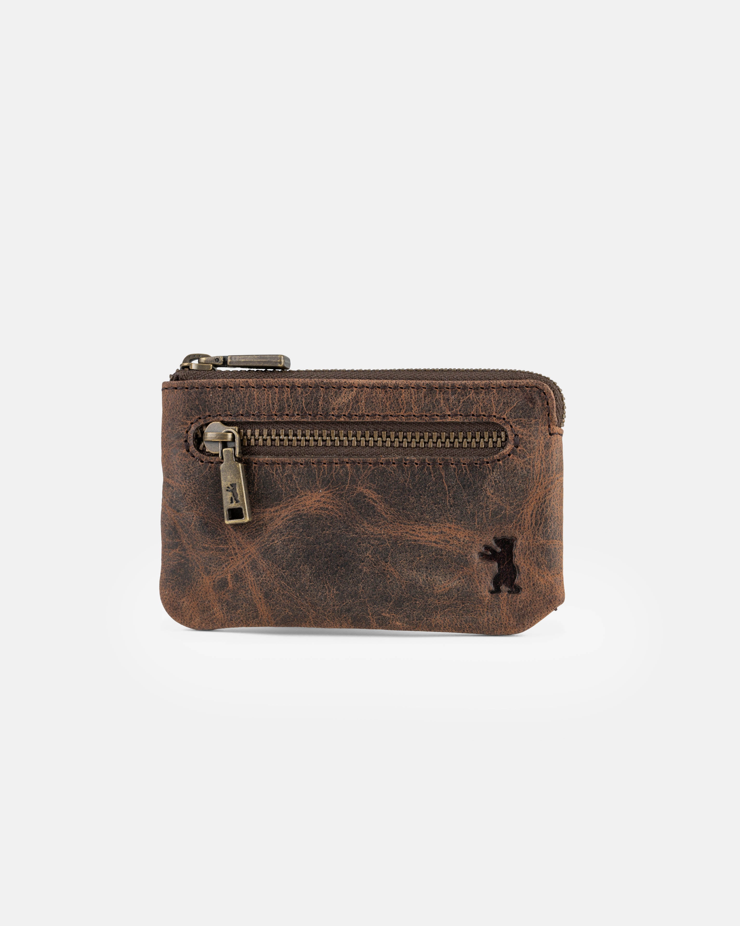 Front view of earth leather key pouch
