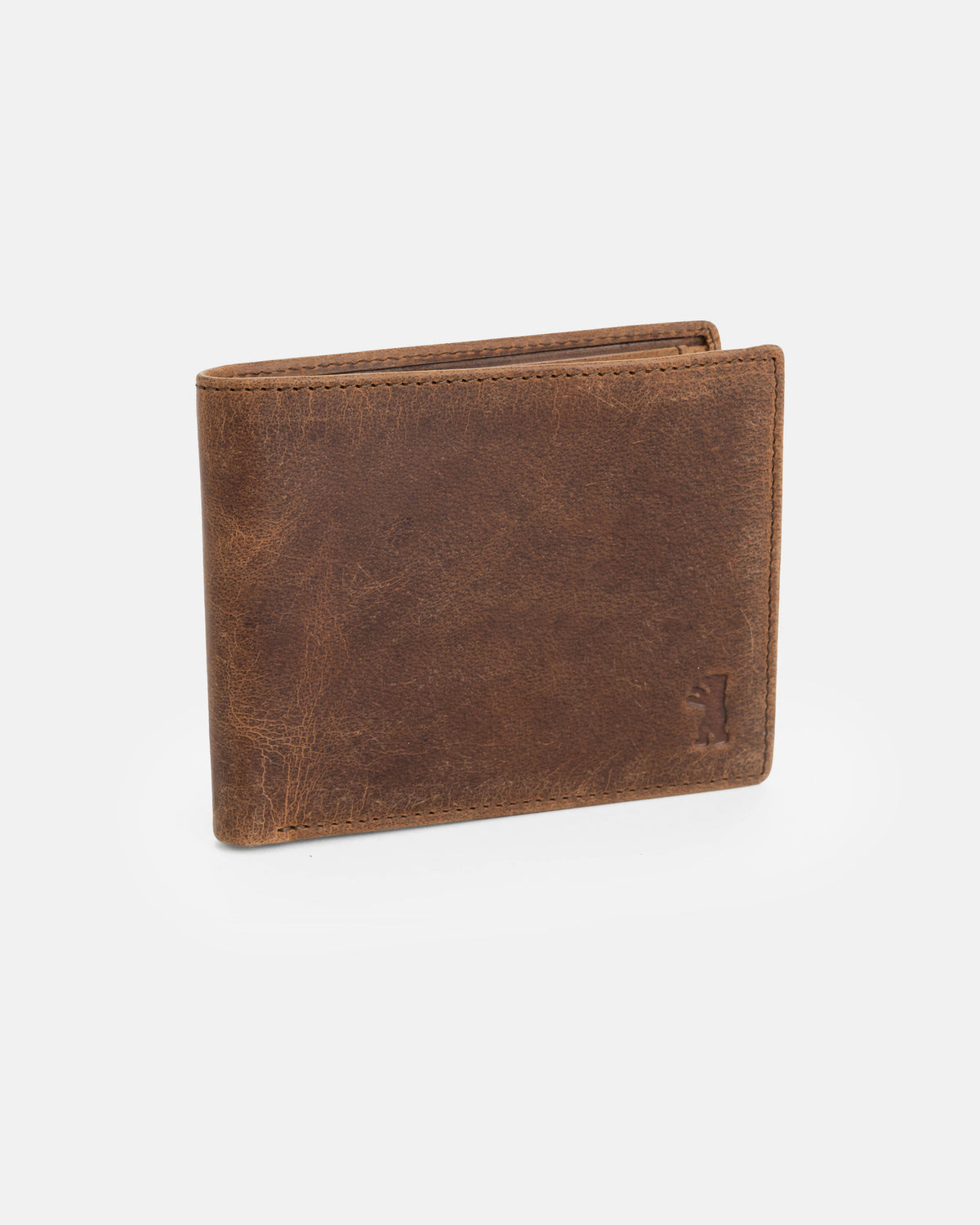 Side view of walnut leather wallet without ID flap