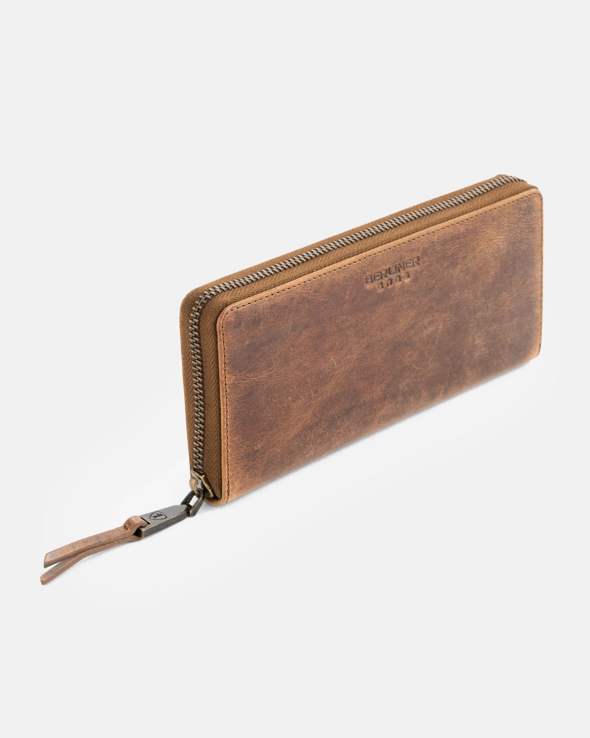 Side view of walnut leather wallet