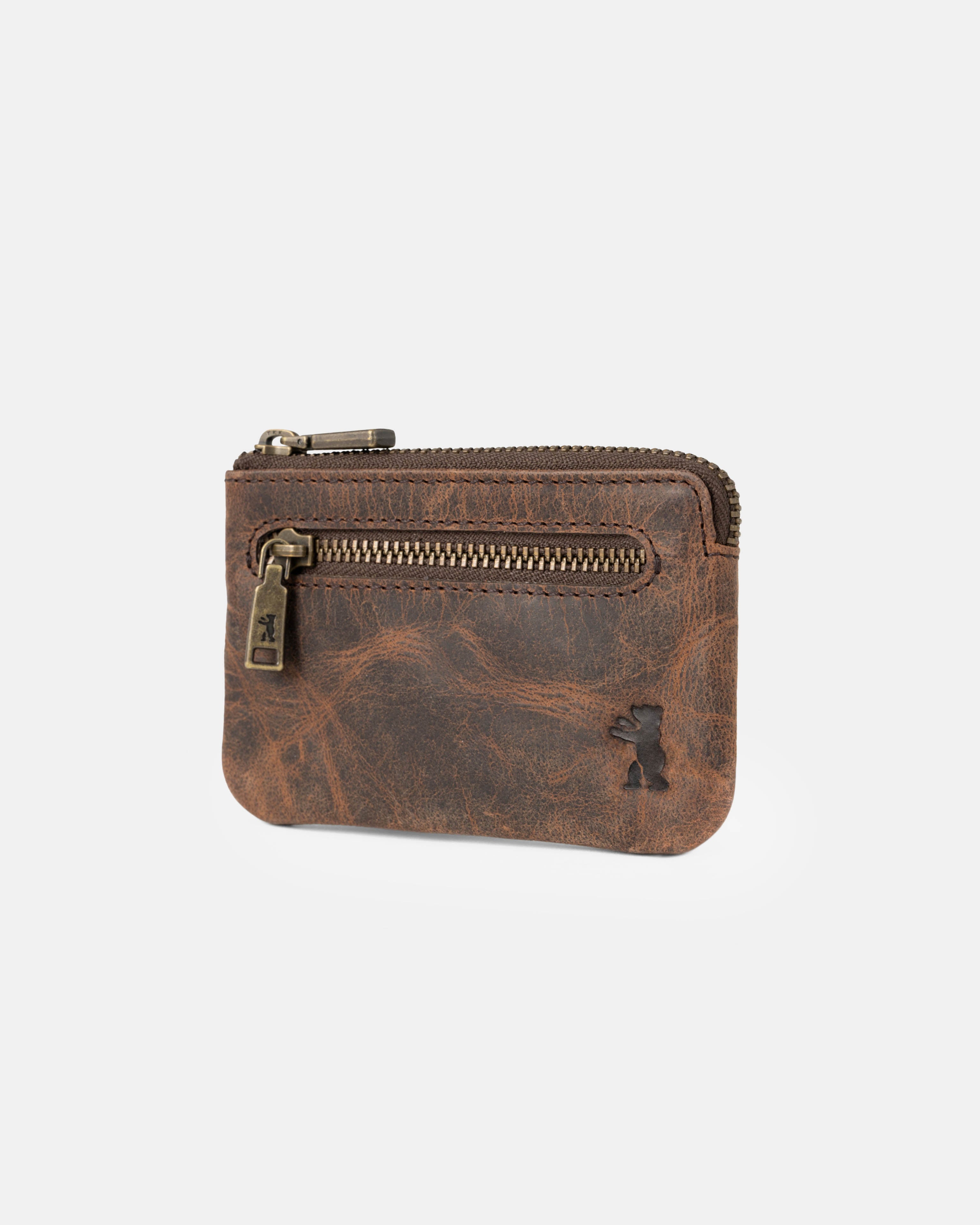 Side view of earth leather key pouch