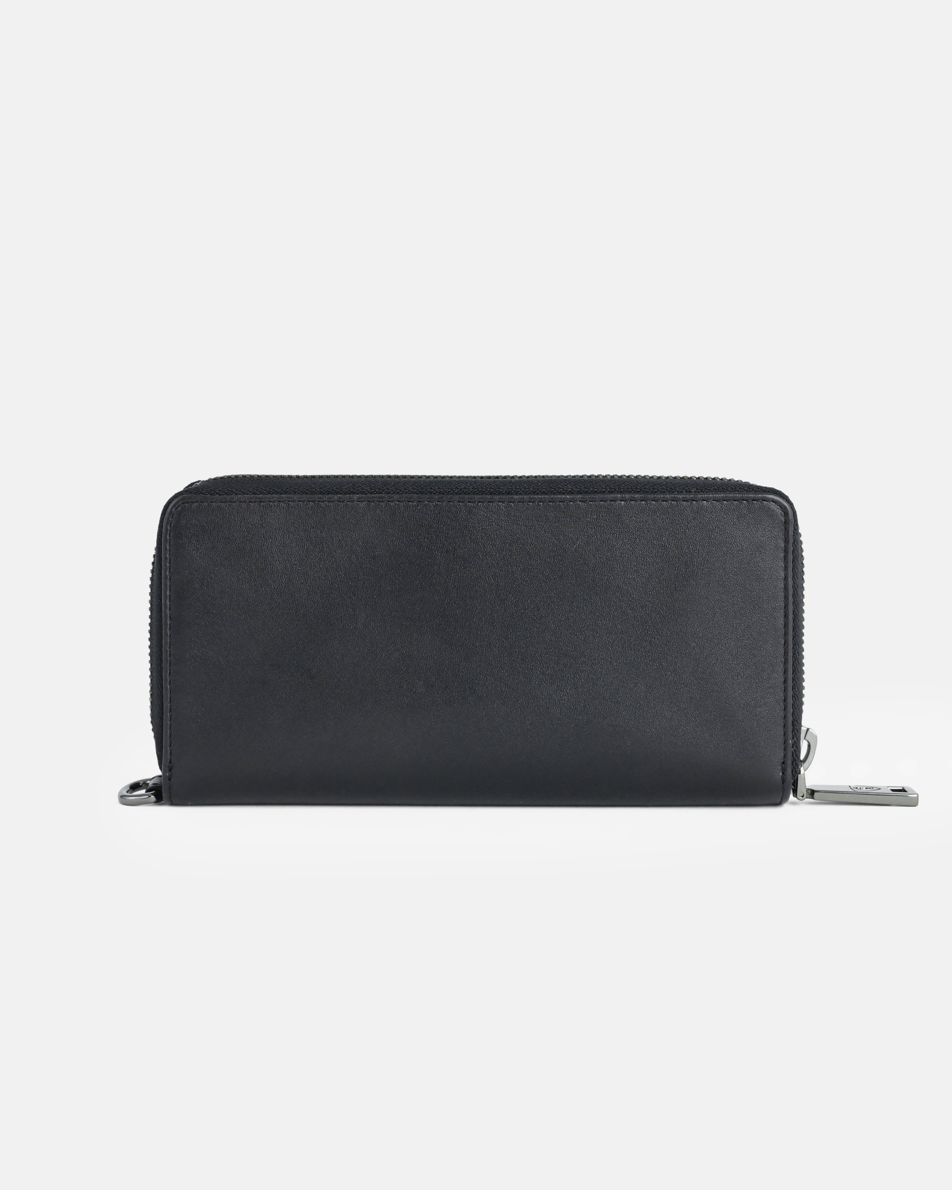 Rear view of black emboss leather wallet