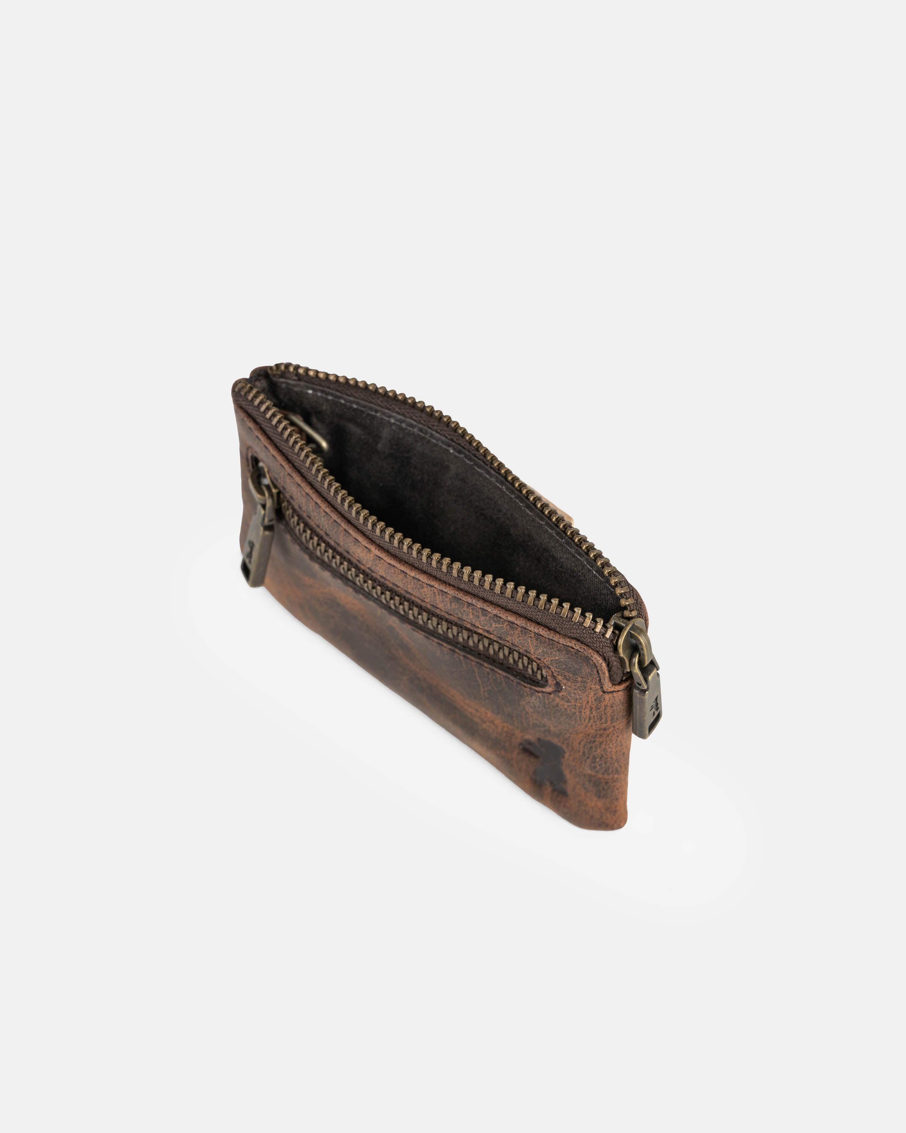 Top view of earth leather key pouch