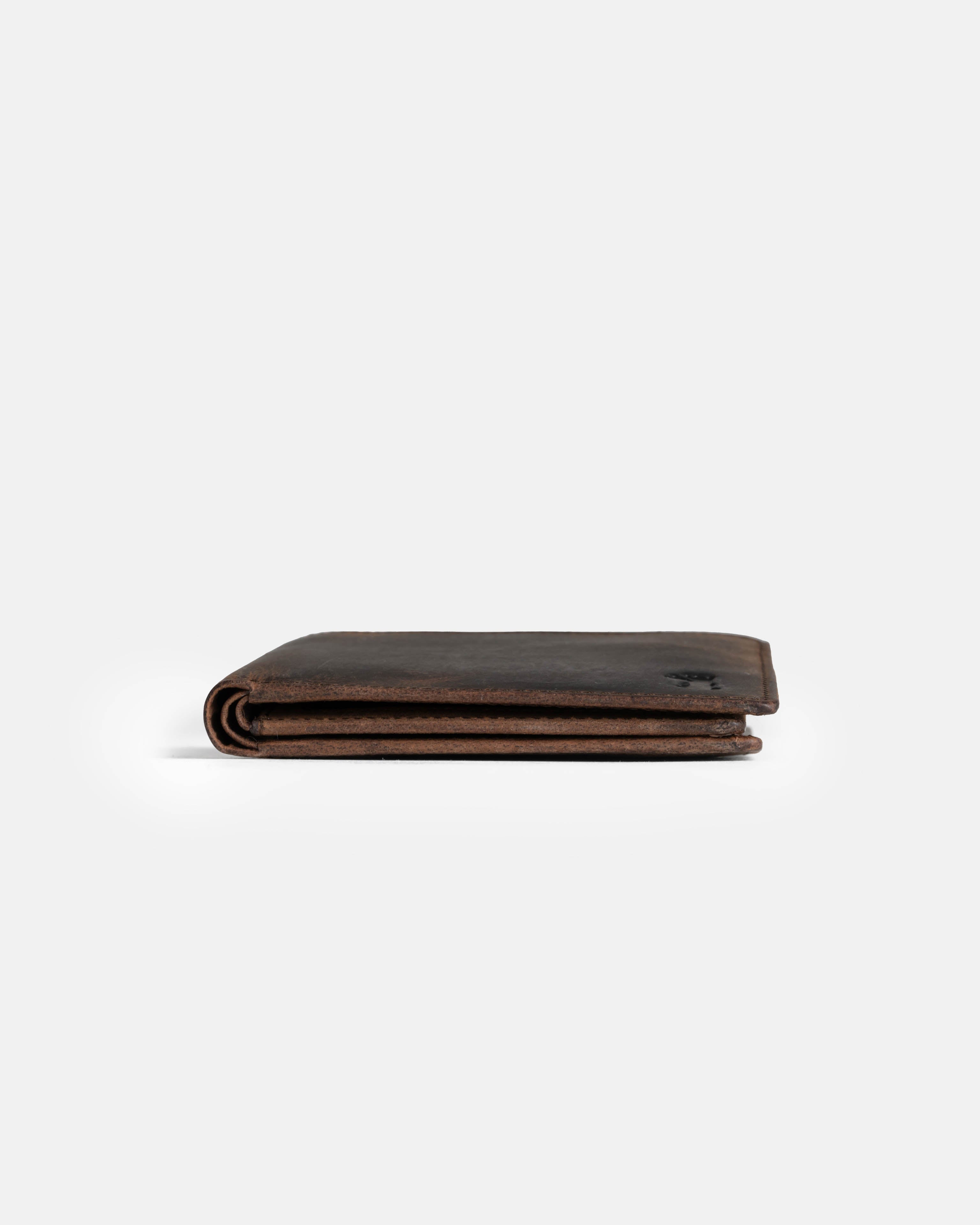 Bottom view of earth leather wallet with ID flap