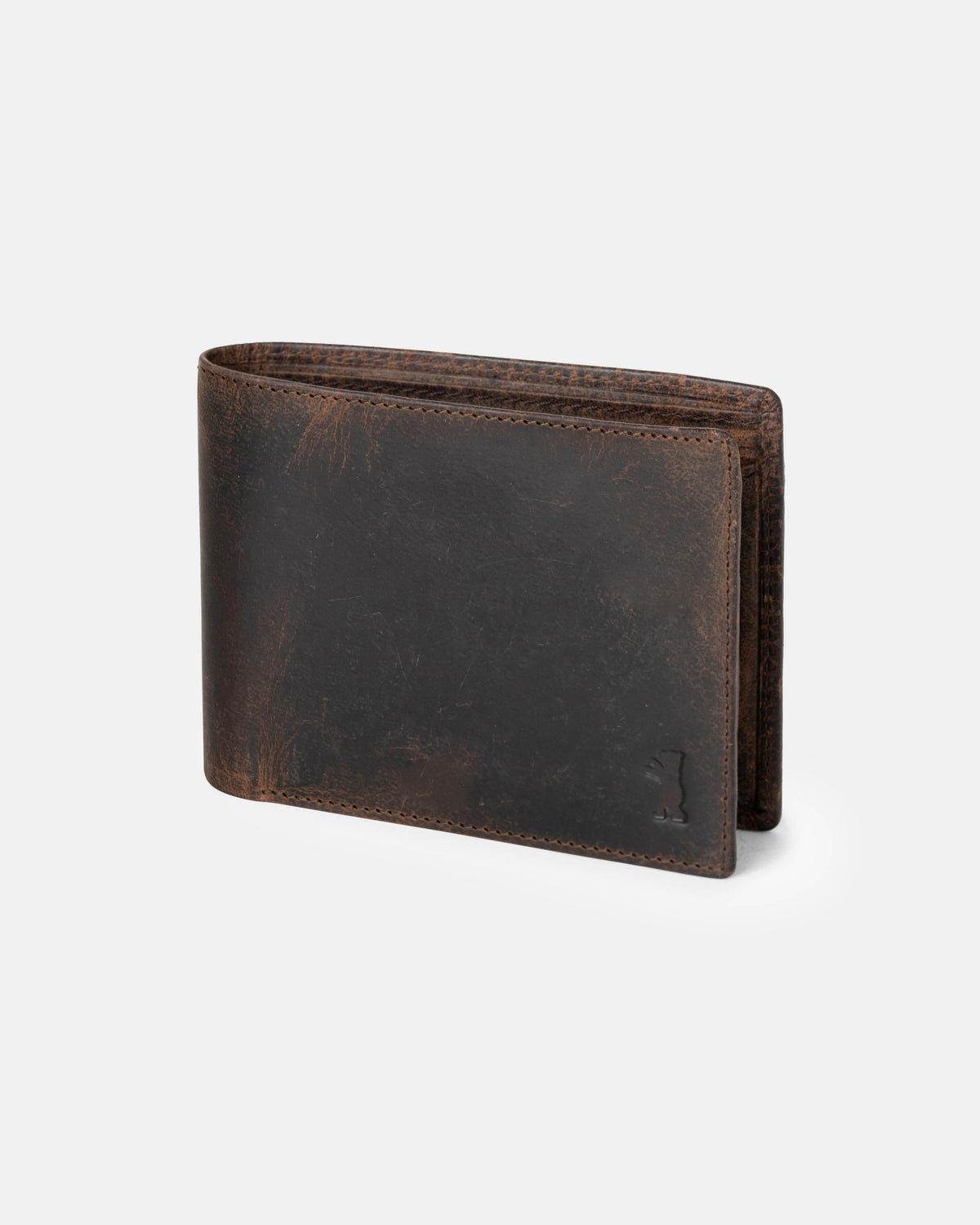 Side view of earth leather wallet without ID flap
