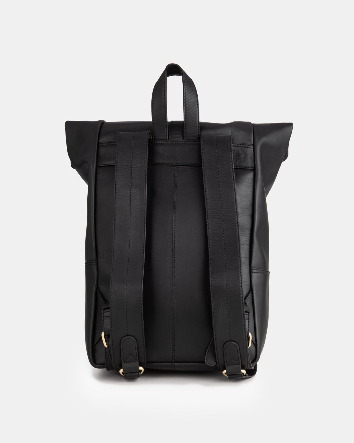 Back view of black-gold leather backpack