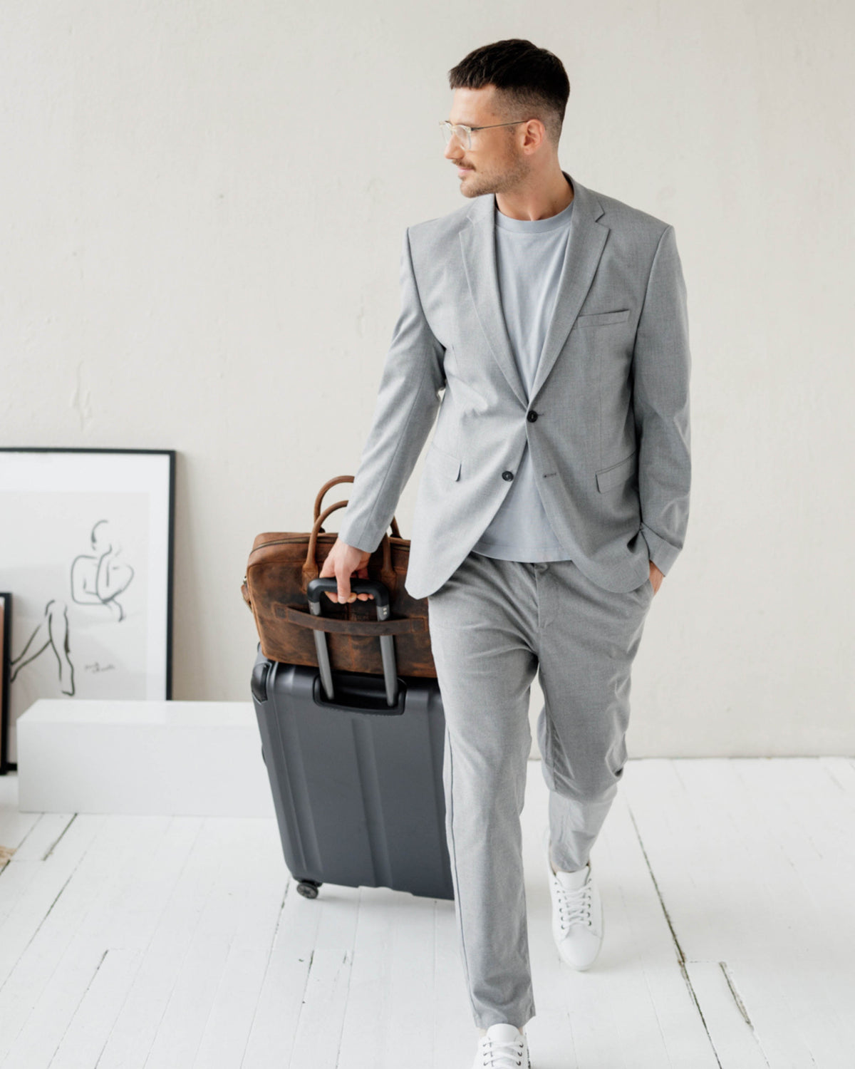 Back view of earth briefcase on luggage
