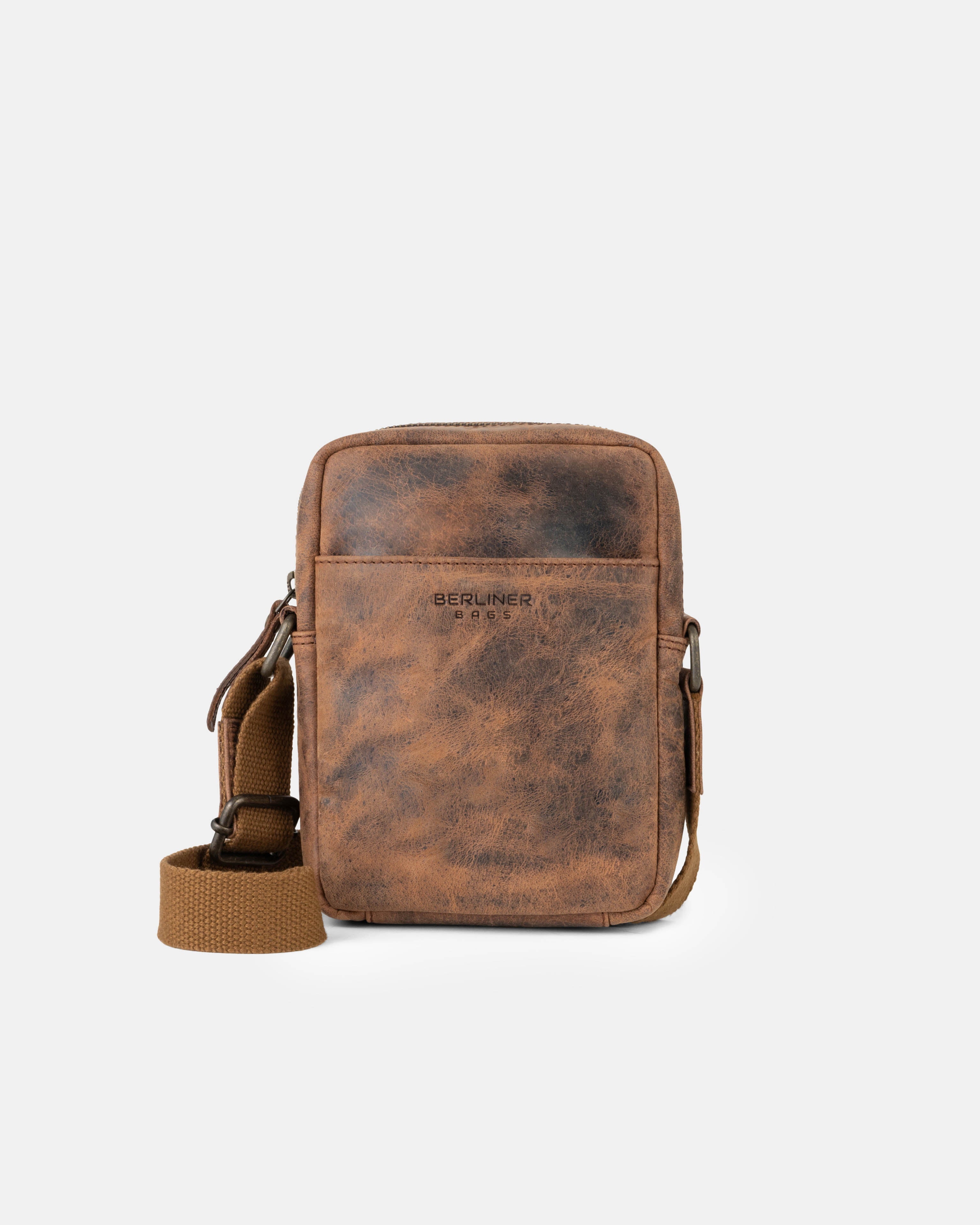 Earth leather messenger bag with an adjustable strap