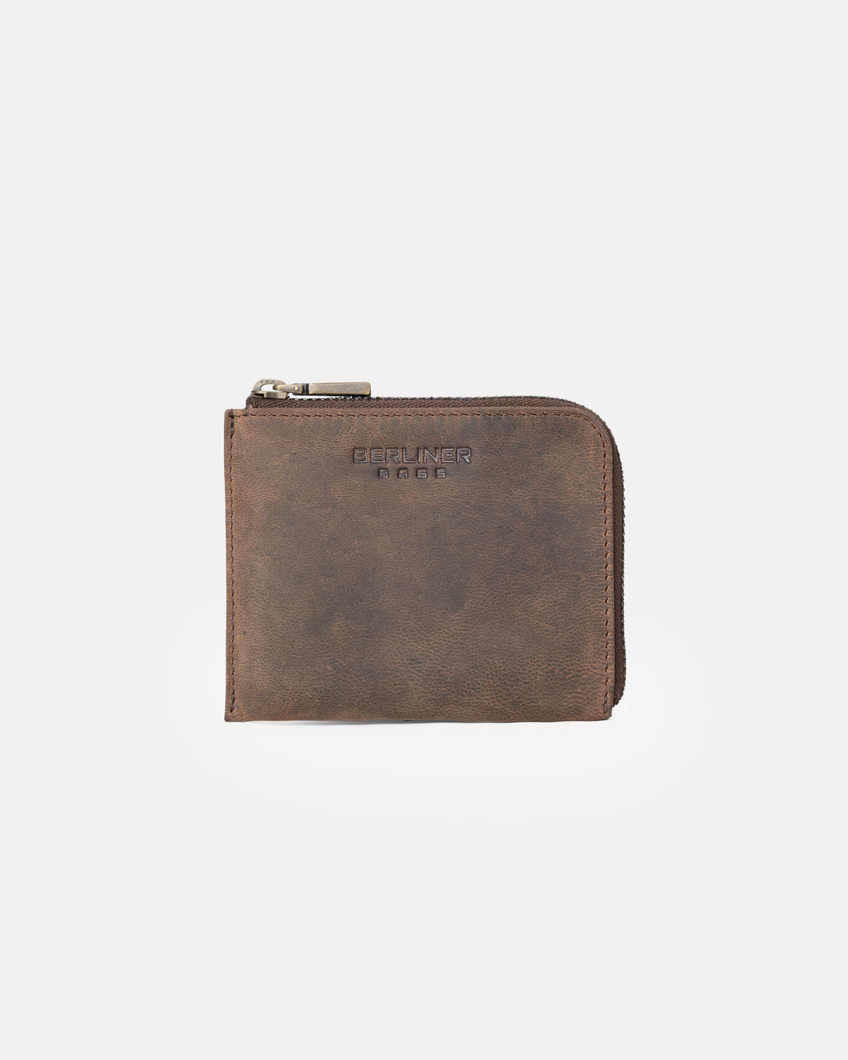 Front view of espresso leather wallet