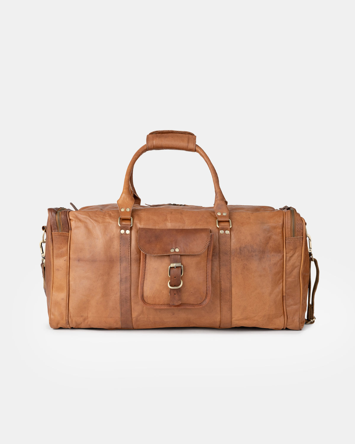 Vintage Leather Large Bookbag/ Duffle Bag. East West By I.G.T New York/London Vintage Travel Bag: Leather & Canvas | Buffalo Jackson main image 4