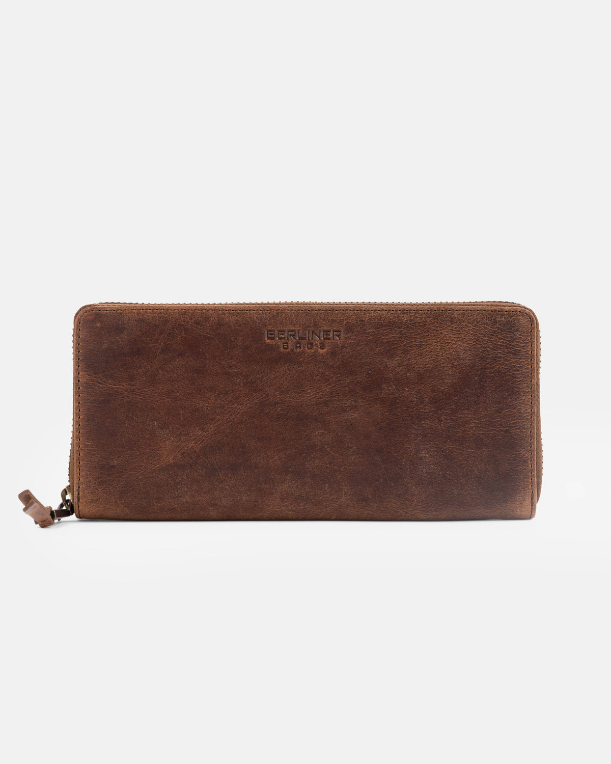 Front view of walnut leather wallet