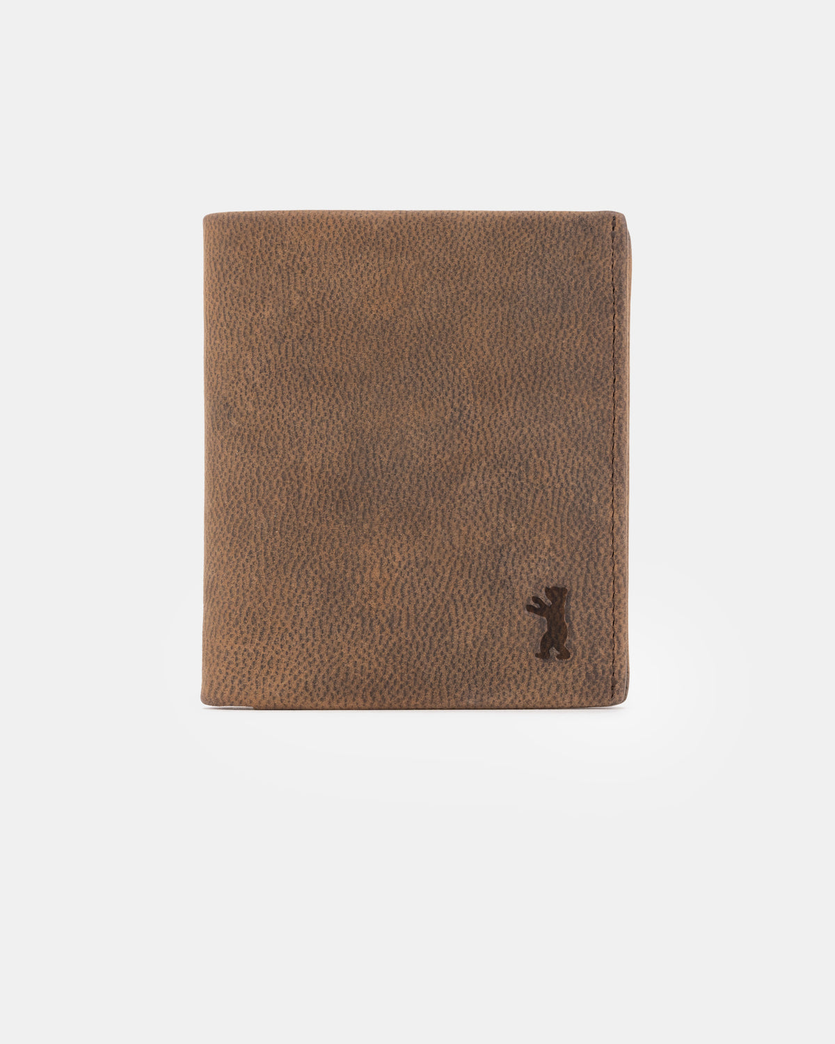 Front view of espresso leather wallet with flap