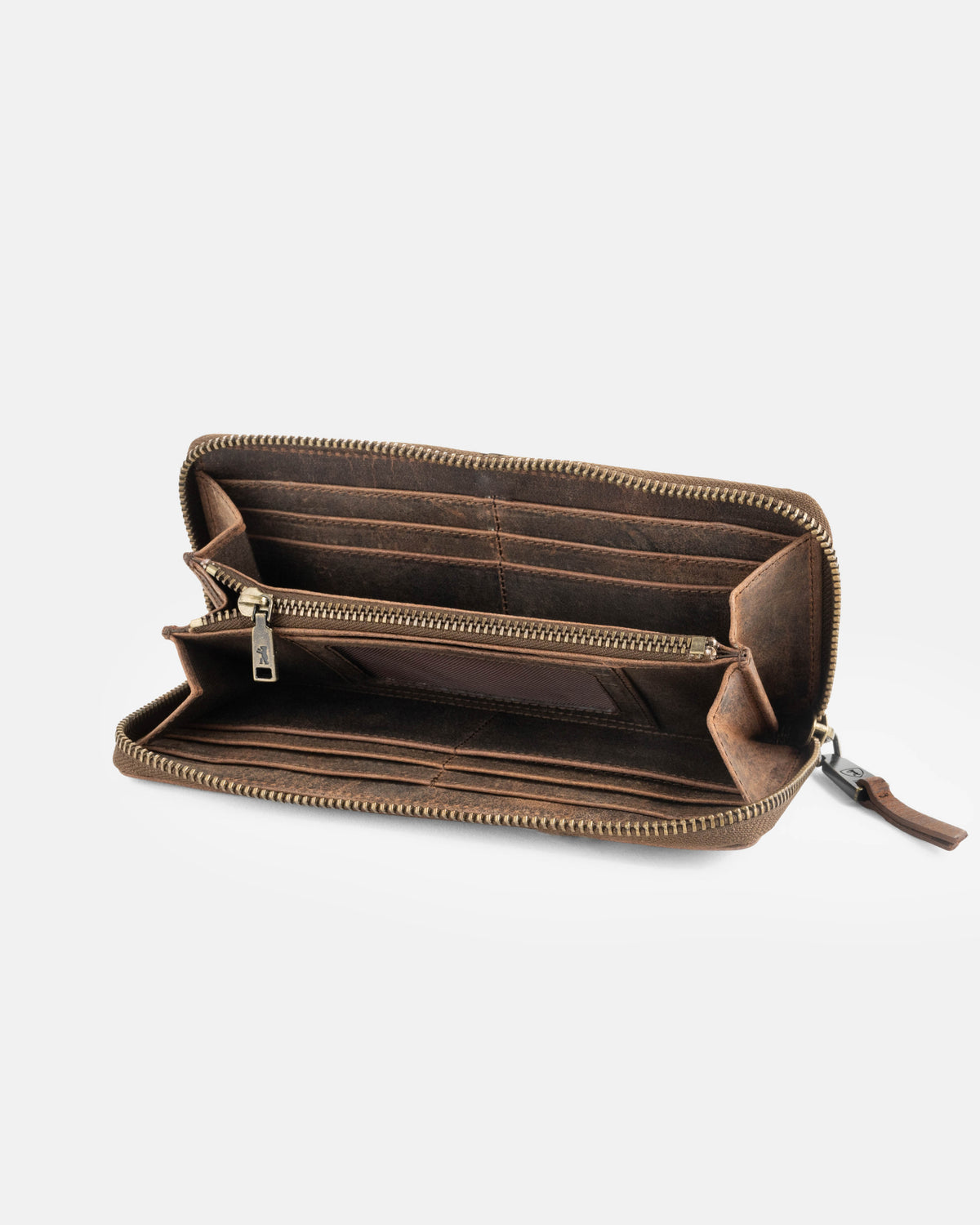Earth leather wallet opened showing inside view