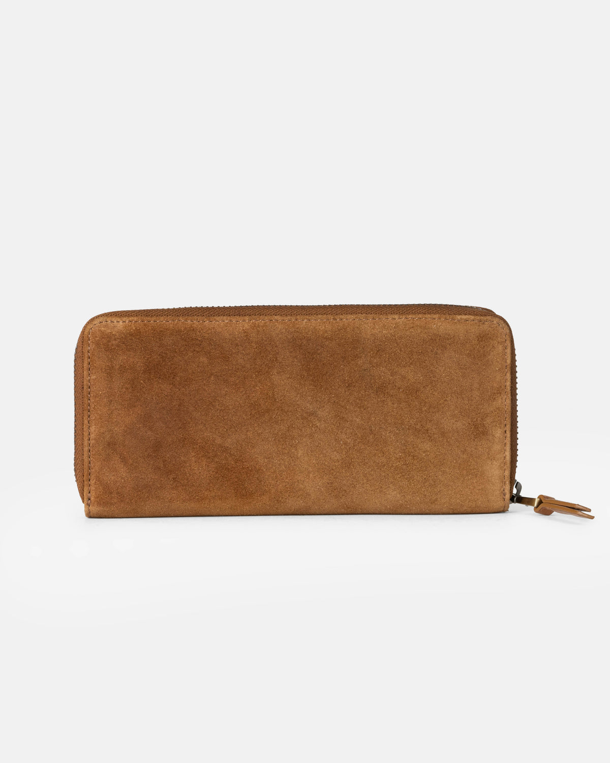 Rear view of suede cognac leather wallet