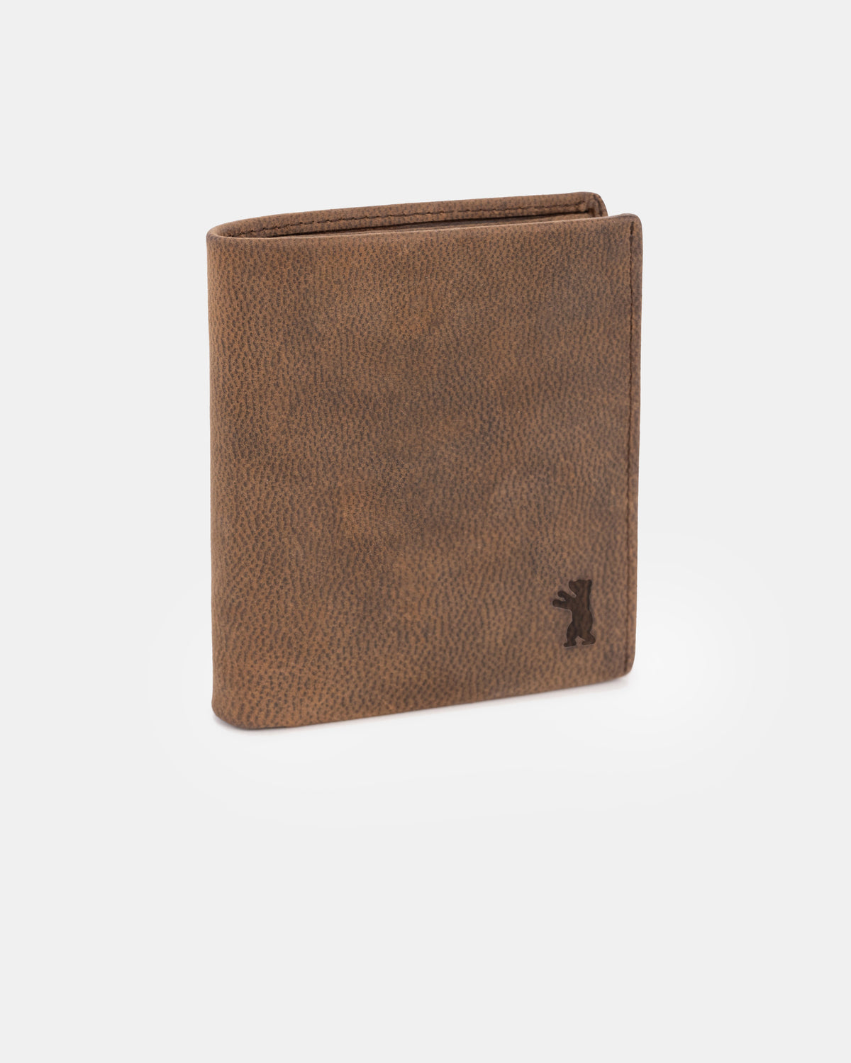 Side view of espresso leather wallet with flap