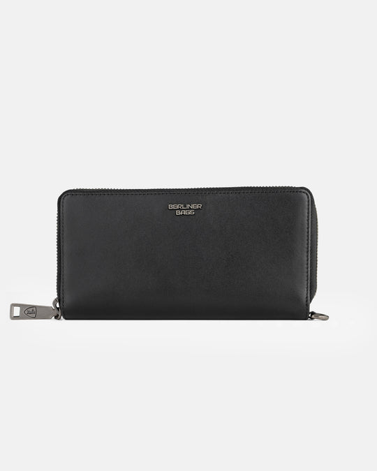 Front view of a black-silver antique  leather wallet 