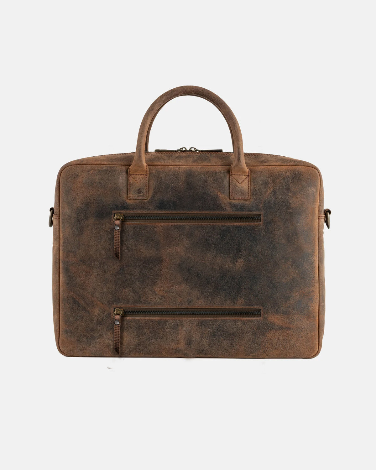 Back view of a earth leather briefcase