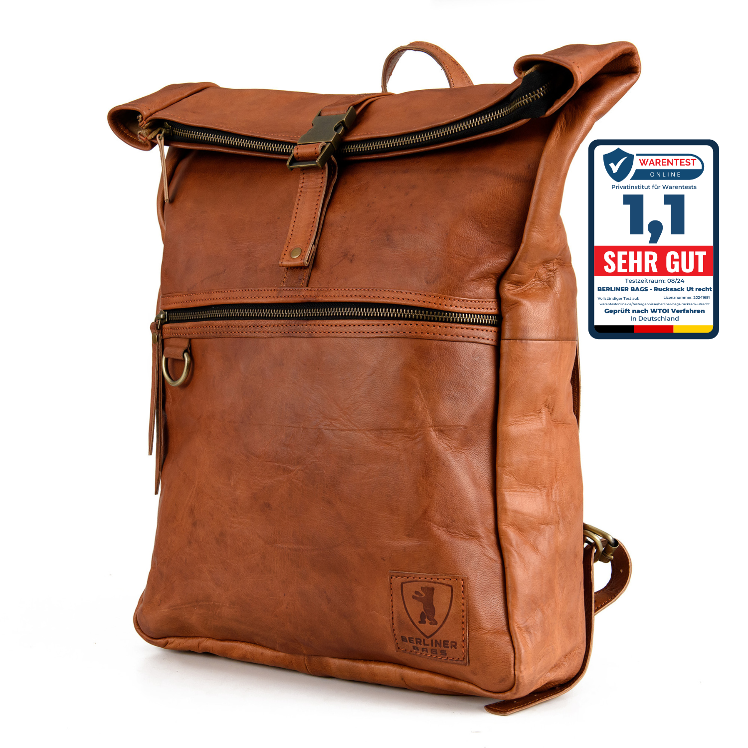 Leather roll top bag sale