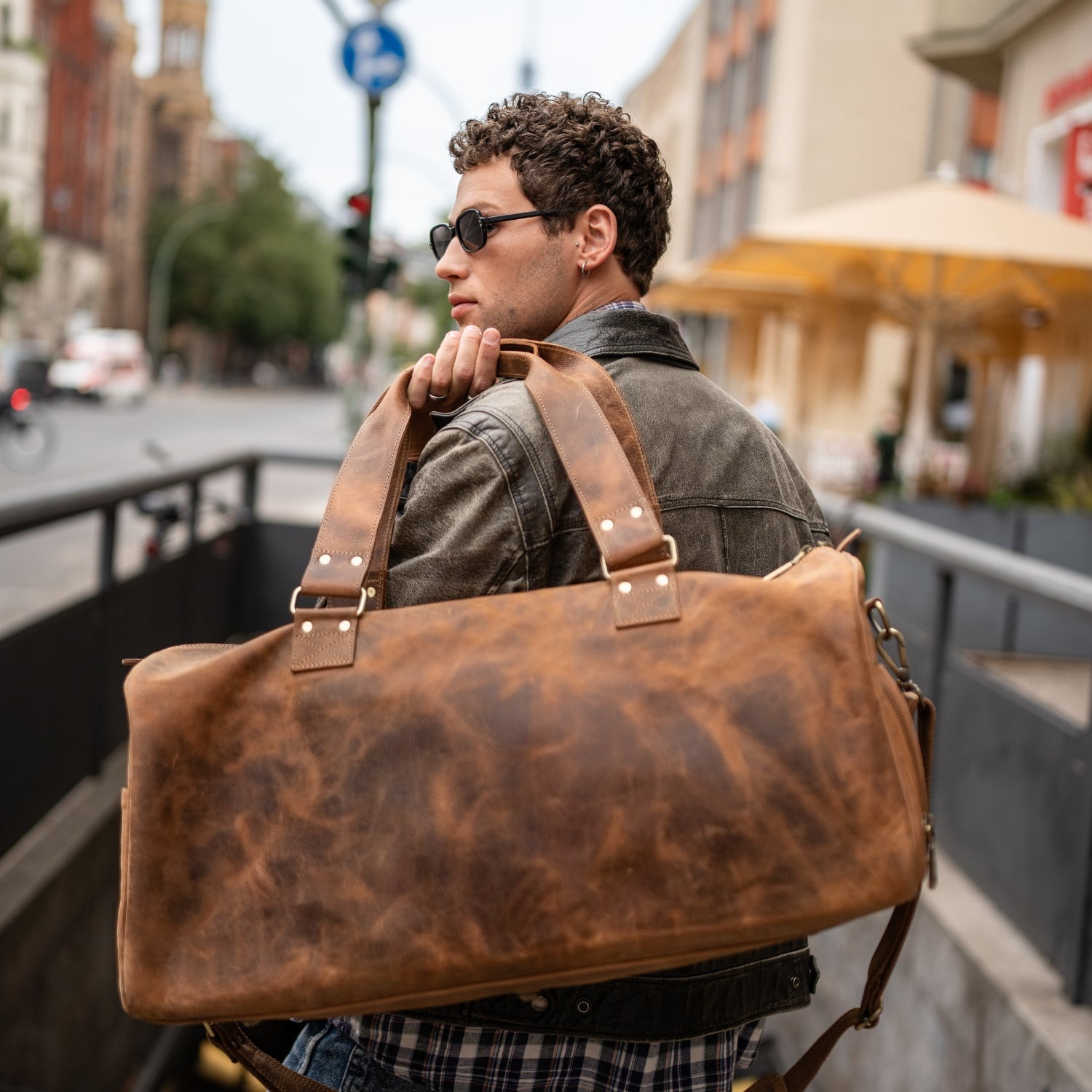 Leather duffle bag with shoe online compartment