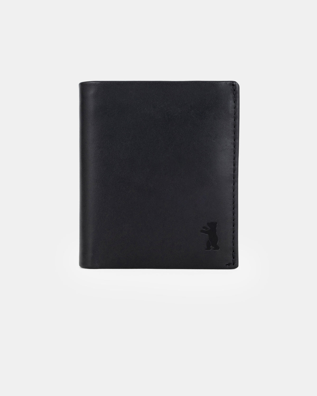 Front view of emboss leather wallet with black zip