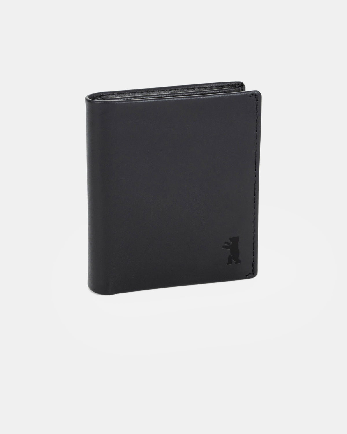 Side view of emboss leather wallet with black zip