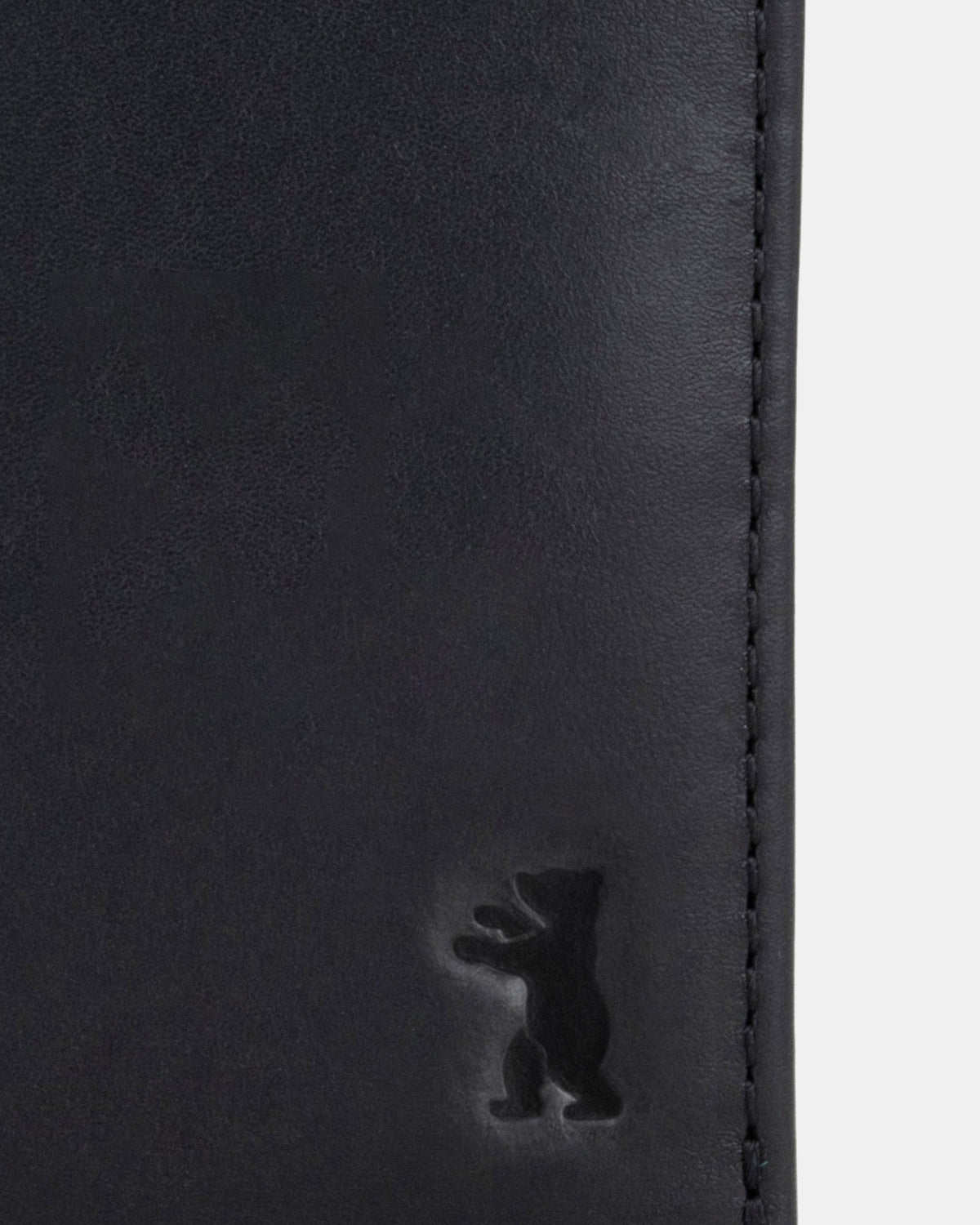 Close-up  of a emboss leather wallet with branded logo