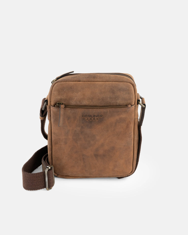 Earth leather messenger bag with an adjustable strap