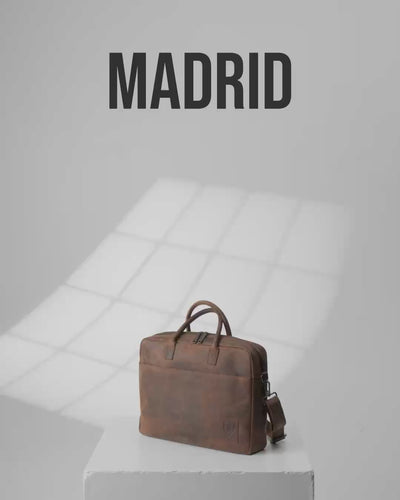 Side view of a earth leather briefcase