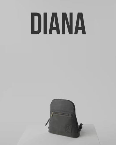 Product shot of a dark grey leather zip-around backpack